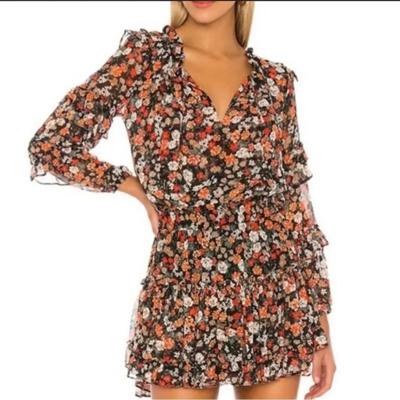 MISA LOS ANGELES ~ Black & Red Floral Mini Skater Dress XS - Picture 1 of 6